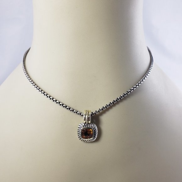David Yurman Sterling Silver and 14 Karat Yellow Gold Citrine Pendant Necklace - Picture 7 of 8